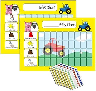 kids2learn Potty Training Reward Chart & Toilet Training Star Chart for Toddlers (TWIN PACK) with 270 Star Stickers Tractor Themed