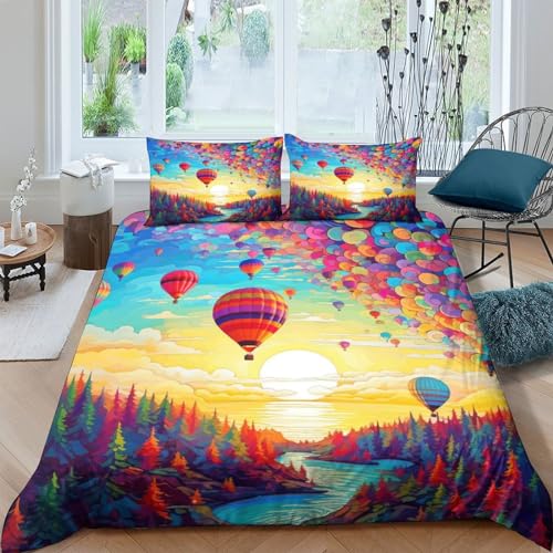 Housse de couette 3D imprimé montgolfière en microfibre douce king size 220x240