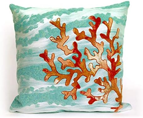 Liora Manne Visions III Coral Wave Aqua Indoor/Outdoor Pillows, 20" X 20" SQ, Blue and Ivory