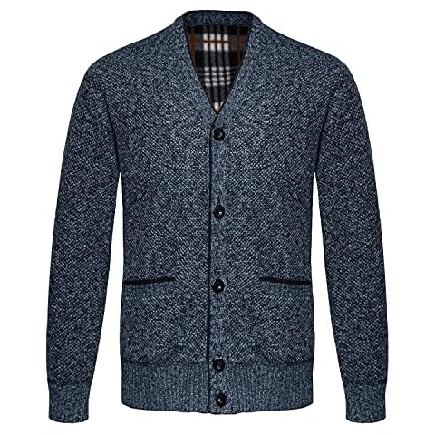 KTWOLEN Men's Cardigan Sweater Slim Fit Button Up Knitwear Fleece Lined Cardigans Long Sleeve Ribbed Knit Coat with Front Pockets Blue Cover