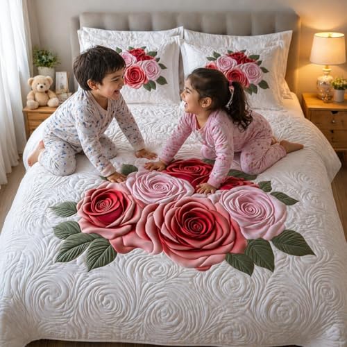 Image of Rosealia Bedsheet Set with 7D Digital Prints, Cotton Feel, Queen Size, 90x100 Inches, 1 Bedsheet and 2 Pillow Covers (Design 7)