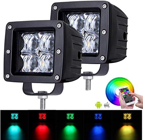 Samman 2 PCS 20W RGB 5D Spot Led Work Light Driving Light Off Road Led Lights with Muti-Color, Strobe, Flashing and Music Function, Controlled by Bluetooth Or Wiring Harness