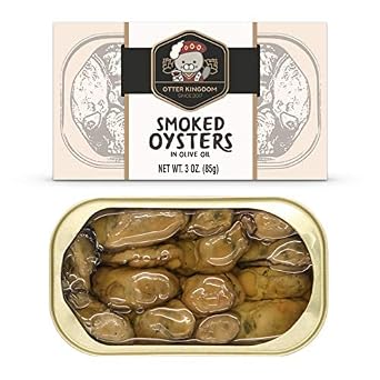 (Pack of 4) Otter Kingdom Premium Smoked Oysters in Pure Olive Oil, 3-Ounce Cans