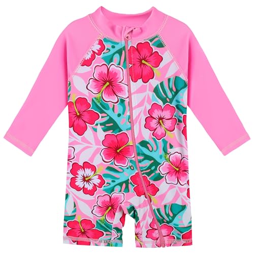 Image of HUAANIUE Toddler Girl Swimsuit Long Sleeve UPF50+ Sun Protection