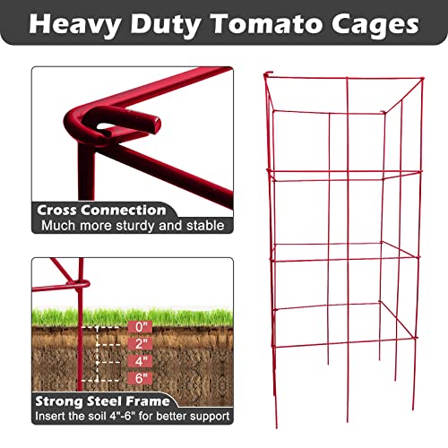 Barbella Tomato Cage, 4 Pack Plant Support Cage Square Folding Tomato Cages Garden Plant Support Stake Tower With Clips And Ties, Garden Trellis Plant Cage For Vertical Climbing Plants (Red) #TOP2