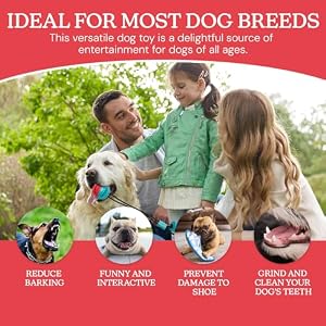 Dog Chew Toy with Rope and Ball Attachment - Durable Squeaky Dog Chew Toy for Aggressive Chewer Large Breed - Non-Toxic and Interactive Dental Cleaning Toy Dog Chew Toy with Rope and Ball Attachment โ Durable Squeaky Dog Chew Toy for Aggressive Chewer Large Breed โ Non-Toxic and Interactive Dental Cleaning Toy