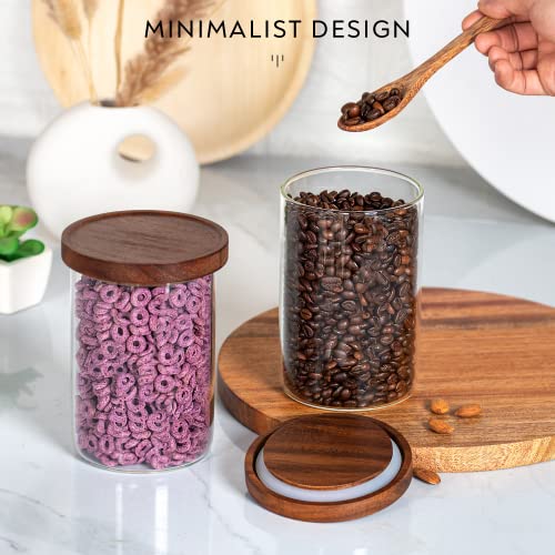 Laramaid 35Oz 4Pack Glass Jars Set, Round Pantry Jars With Brown Acacia Lids, Black Labels And White Pen, Minimalist Food Storage Containers For Home, Kitchen And Pantry #TOP1