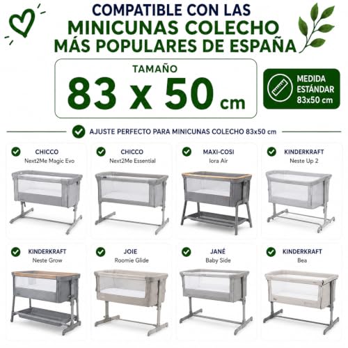 Miniatura 5 de Flyideas Juego 8 Pza Sabanas Minicuna Colecho Next2me 50x83cm, 100 Algodon Certif. Con 2 Sabanas Bajeras 2 Protectores Colchon Impermeables 2 Sabanas Encimera Y 2 Fundas De Almohada