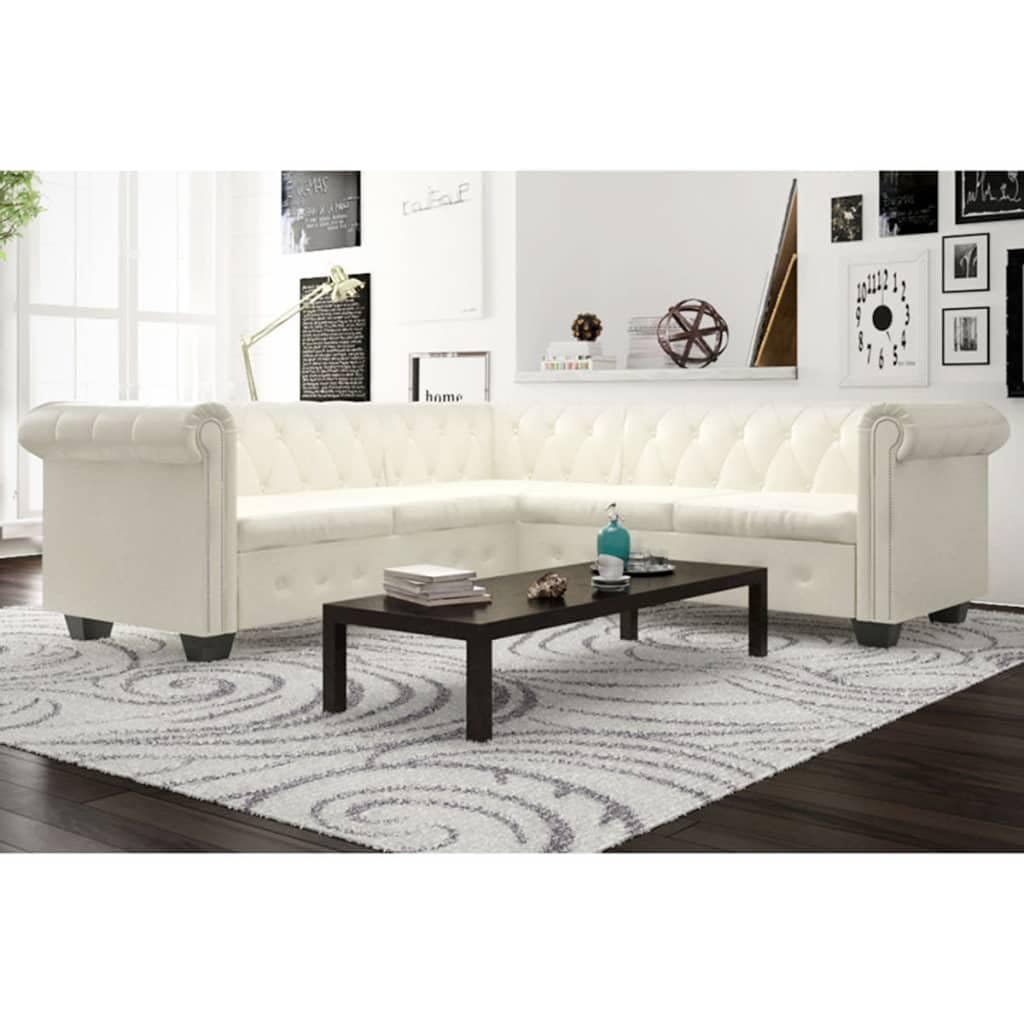 Divano angolare Chesterfield a 5 posti, in ecopelle, comodo, per soggiorno, design lussuoso, struttura robusta