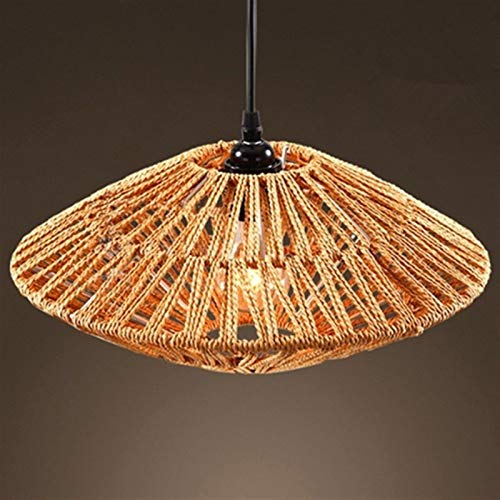 Lustre plafonnier rétro lanterne rotin pour éclairage bistrot et café