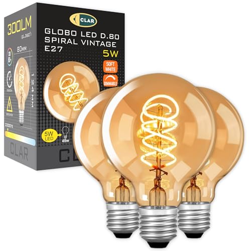 CLAR - LED Vintage Glühbirne E27 G80 5W Amber, Edison Retro Leuchtmittel (Pack 3)