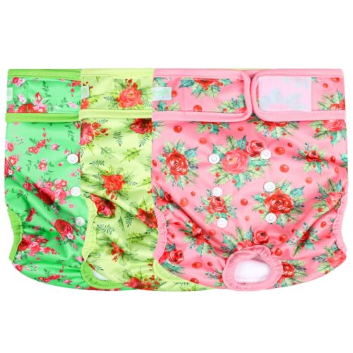 Image of wegreeco Washable Female Dog Diapers Highly Absorbent Reusable Diapers for Dog in Heat Period, 3 Pack (Roses, Medium)