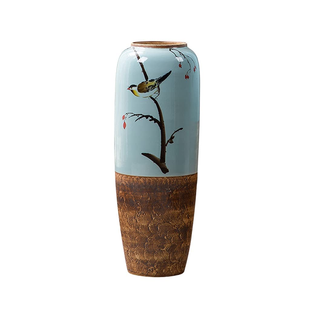 SnamicE Retro Hand-Painted Floor Vase Porch Decoration Chinese Style Dried Flower Flower Arrangement Vase Study Tv Cabinet Decorate Large Vase,