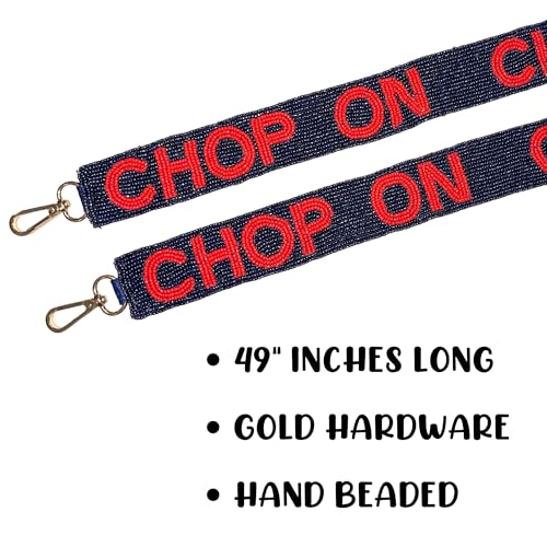 Lashicorn Atlanta Beaded Purse Strap Blue and Red Baseball Game Day Clear Handbag Replacement Strap Chop Stadium Fan Gear 49” Gold Hardware Clips for Clear Bag Sports On4