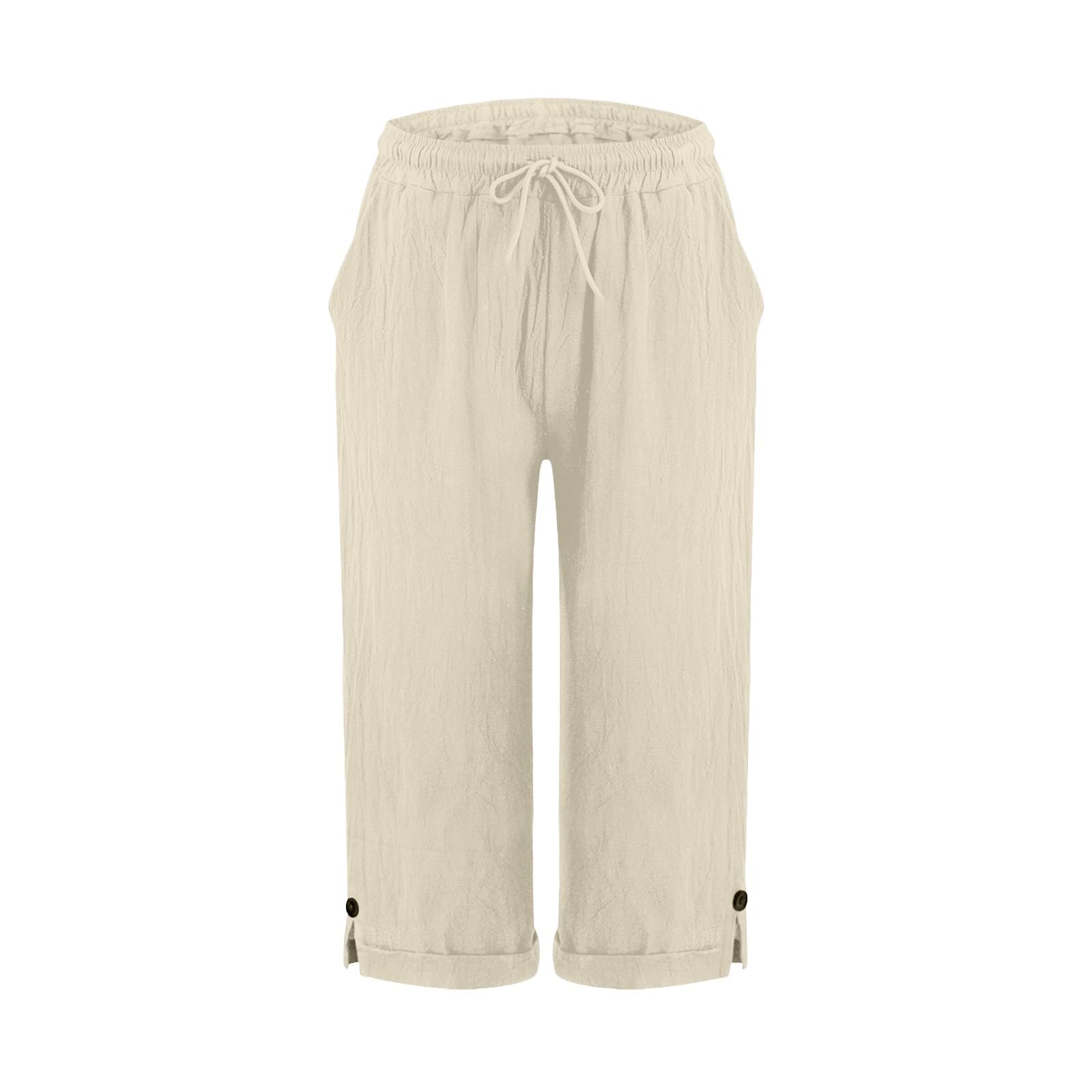 Pantalones capri para mujer de algodón y lino rectos 8