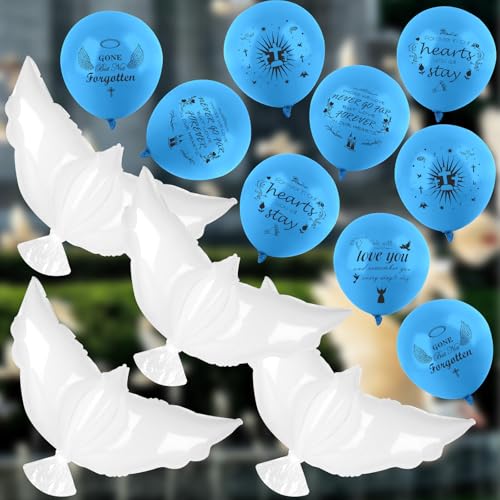 Image of 39Pcs Memorial Balloon for Release with 4PCS White Dove Balloons and 35PCS Memorial Balloons to Release in Sky Happy Heavenly Balloon for Condolence, Funeral, Anniversary, Remembrance Services