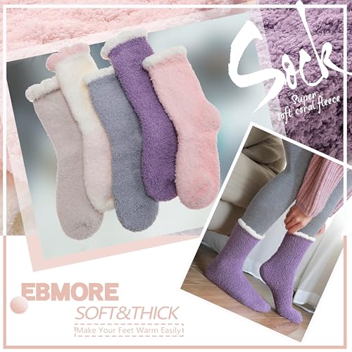 Image of EBMORE Womens Fuzzy Socks Fleece Fluffy Cabin Plush Warm Sleep Soft Cozy Winter Adult Socks
