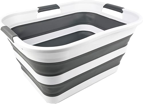 SAMMART Cesto de plástico plegable de 30 litros (8 galones) para lavar la ropa, cesta de lavandería portátil, contenedor de almacenamiento, cesta de
