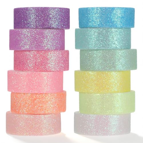 Cobee 12 Rollen Glitzer Washi Tape Set, Bunt Klebeband Bunt Masking Tape