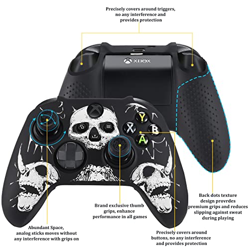 Image of YoRHa Laser Carving Silicone Skin for Xbox Series X /S Controller x 1(Skulls Whitee) with Exclusive Thumb Grips x 8