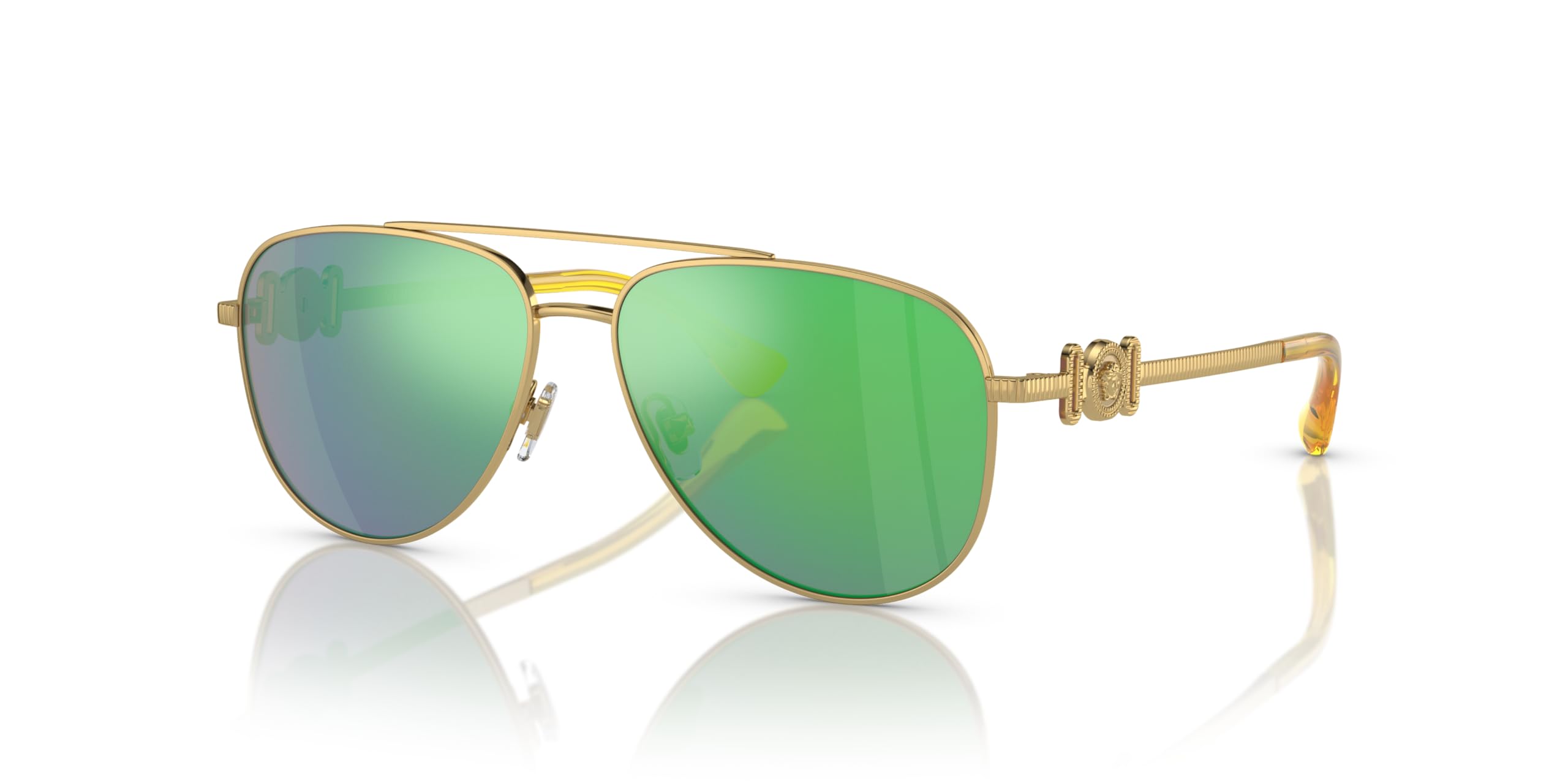 Versace Child Sunglasses Gold Frame, Light Green Mirror Green Lenses, 52MM