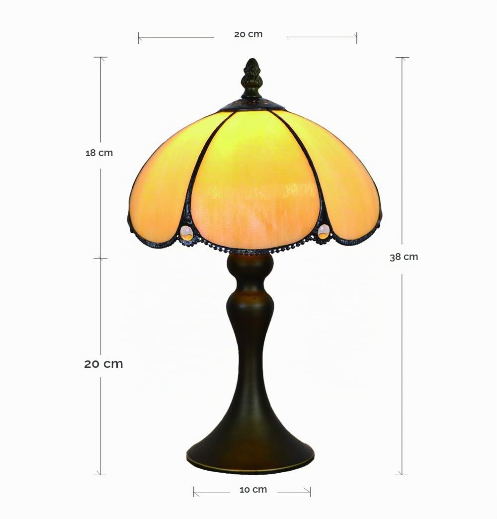 8 Pollici Lampada da Tavolo Stile Tiffany, Luce Notturna in Vetro Colorato Stile Europeo, Lampade da Scrivania Gialle Sul Comodino per Soggiorno, Lampadina a LED Base in Ferro