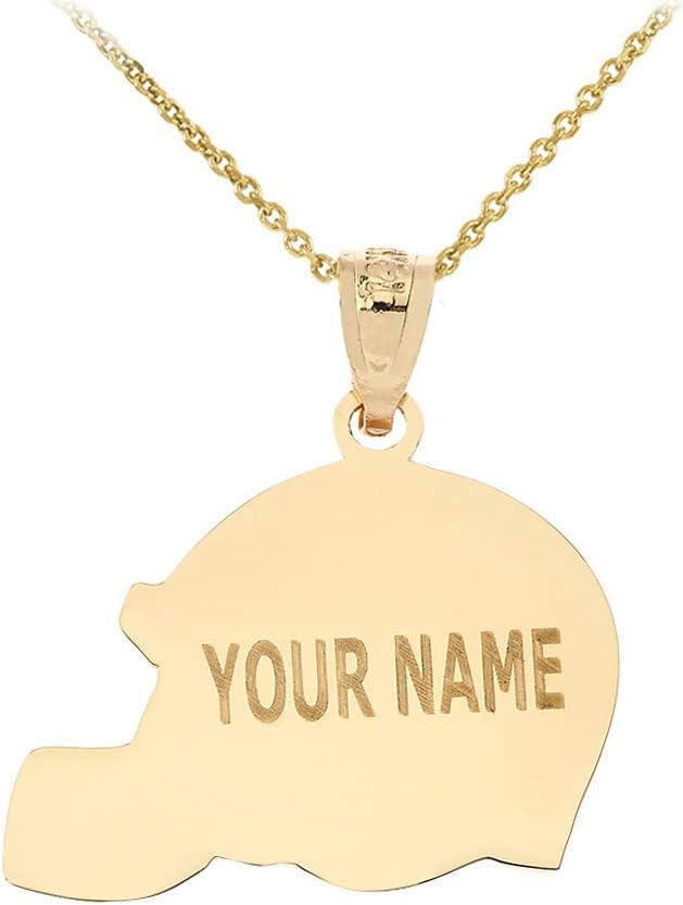 Sports Charms Certified 10k Yellow Gold Customized Football Helmet Necklace with Your Name and Number