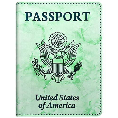 Image of Eoehro Passport and Vaccine Card Holder Combo, Faux Leather, Compact, Lightweight, Waterproof, E-Marble Green