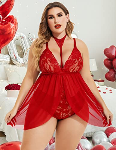 Avidlove Plus Size Lingerie Women Lace Choker Babydoll Negligees Red X-Large #TOP2