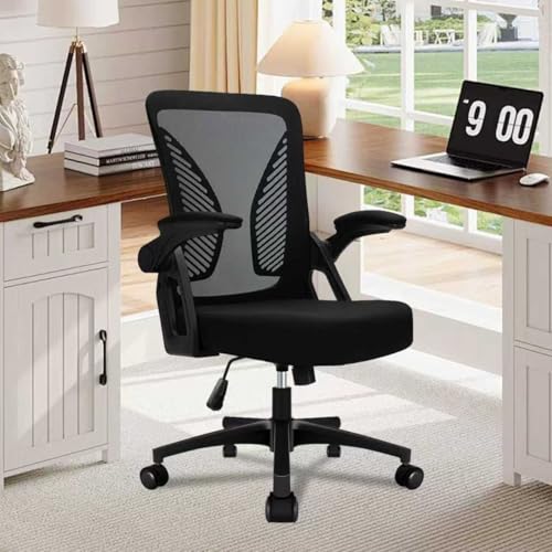 Milacyee Ergonomischer Bürostuhl, Schreibtischstuhl mit Klapparmlehnen, Netzrückenlehne, Höhenverstellbar, 360° Drehbar, 120° Neigbar（Kann Nicht gesperrt Werden）, Schwarz