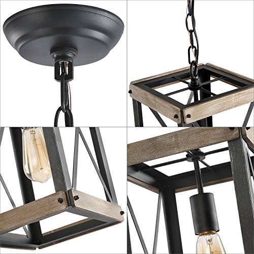 Lnc Farmhouse Pendant Lighting Fixture Rustic Wood Cage Chandelier For Kitchen Island, Entryway, Foyer, Living And Dining Room, Brown, Rectangle #TOP2