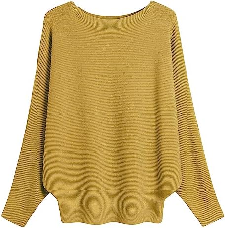 FULIER Dekolt w łódkę, rękawy typu batwing Dolman, luźne dzianinowe swetry i swetry, topy dla kobiet, jeden rozmiar