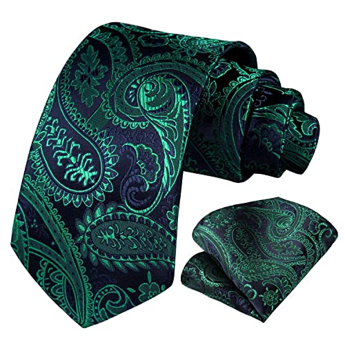 Image of HISDERN Ties for Men Paisley Floral Tie Handkerchief Classic Woven Business Formal Necktie and Pocket Square Set Wedding