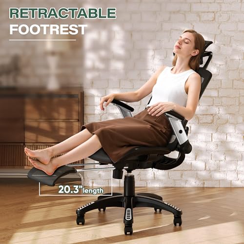 GABRYLLY Ergonomic Office Chair with Footrest, High Back Home Desk Chair - 3D Headrest, Flip-Up Arms, 135° Tilt and Wide Cushion, Heavy Duty Mesh Chairs for Task Computer Gaming, GYB01-FT - Image 3