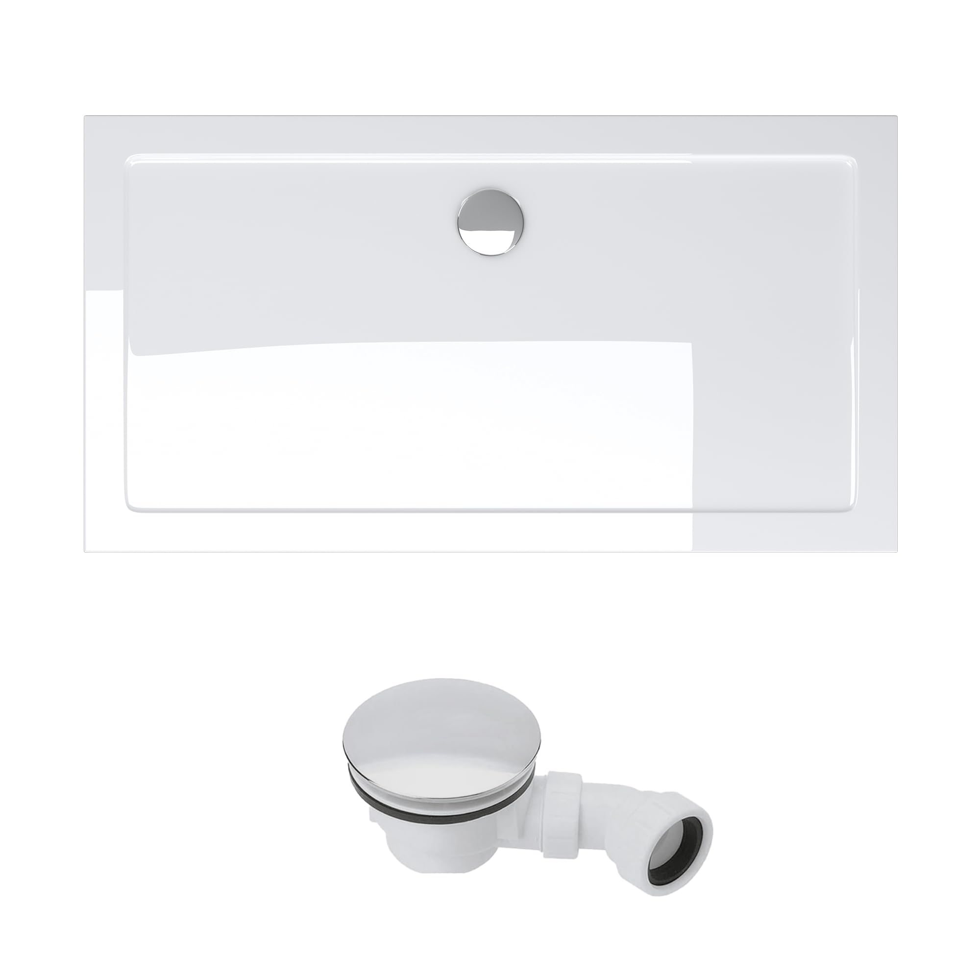 doporro Duschtasse Duschwanne 80x90x4 mit Ablaufgarnitur Acryl in Weiß | Flache Duschwanne für bodenebene Montage mit DIN-Anschlüssen – stabil & pflegeleicht für moderne Duschen Faro2+AL01