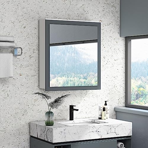kleankin Armario de Baño con Espejo Armario de Baño para Colgar Mueble de Baño Suspendido con 2 Puertas de Vidrio y Estantes Ajustables 69x17x75,5 cm Blanco
