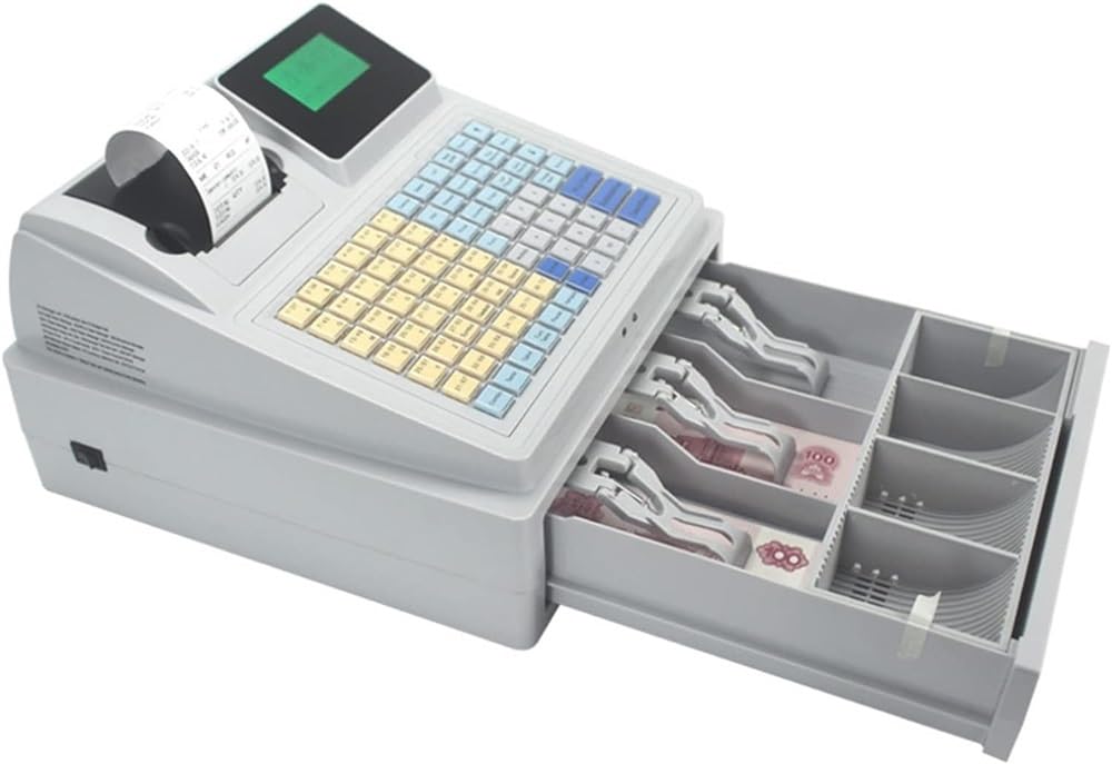 Caisse enregistreuse électronique avec Caisse de réception, Caisse enregistreuse système POS, avec 81 Touches et Affichage LED for détaillant, supermarché, épicerie