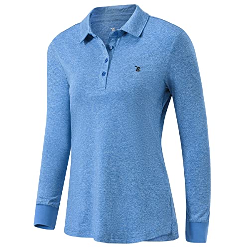 Rdruko Ladies Long Sleeve Polo Shirts Breathable Quick Dry Casual Sports Gym Work Golf Tennis Running Top Women Blue L - Image 6