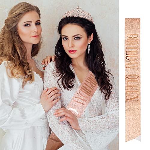 Amerteer Birthday Sash and Crown for Women, Birthday Queen Tiara with Sparkling Rhinestones and Sash Set, Birthday Accessories for Girls, Birthday Party Favors