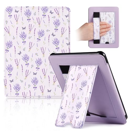 Image of CoBak Lightweight Stand Cute Case for 7 inch Kindle Paperwhite 12th Gen 2024 and Kindle Colorsoft with Right Hand Strap - Compatible with iPhone MagSafe, for Samsung /Anker Wireless Charging Pads