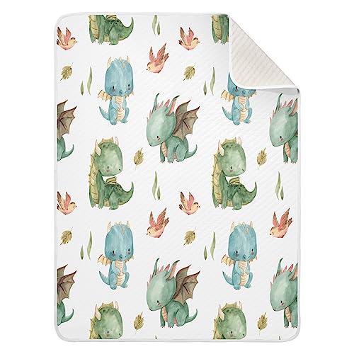 Image of Kigai Cute Dragon Baby Blanket for Boys Girls, Soft Cozy Reversible Nursery Receiving Swaddle Blanket for Toddler Infant Crib Stroller Travel, 30x40 in