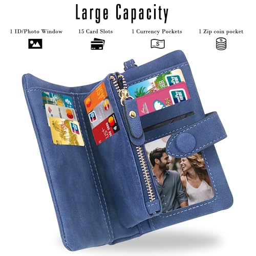 Image of CONISY Small Wristlet Wallets for Women, Leather Bifold RFID Wallet with ID Window Zipper Coin Purse | Small