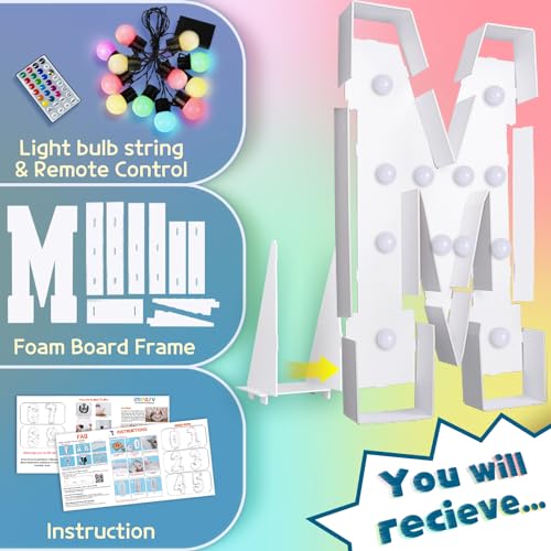 Image of Imprsv Colorful Marquee Letters 4 Feet Tall, Large Light up Letters M | RGB with Remote, Birthday Party Decorations Anniversary Wedding Decorations Assembly Required 27 Pcs Accessory Set