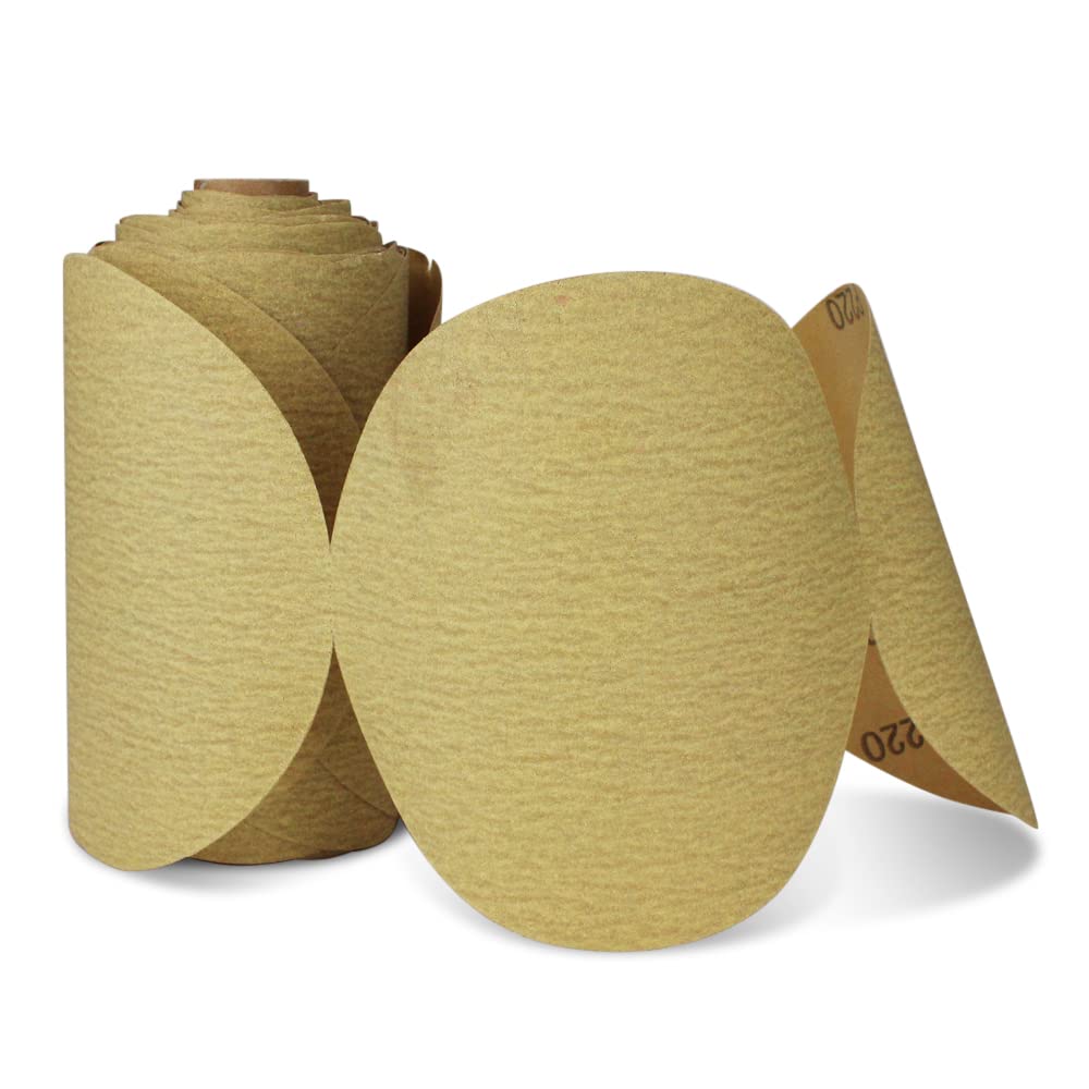 BHA 12,7 cm Dischi su un rotolo di carta abrasiva adesiva PSA dorata, confezione da 100 (grana 100)