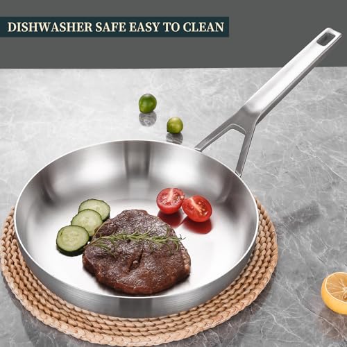 Yeksum 3 Ply Stainless Steel Pan Set, 8" 10" 12", Fast & Even Heating, Up to 650F, Oven & Dishwasher Safe, Compatible with All Cooktops - Image 2