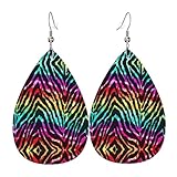 Coloridos pendientes de lágrima con estampado de cebra arcoíris, elegantes y hermosos, ligeros, para mujeres y niñas, talla única, Cuero