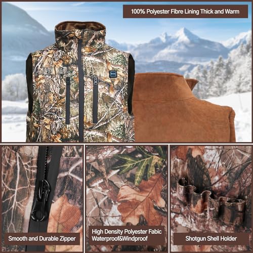 GVDV Heated Vest for Men for Hunting with Battery Pack,Camo Size Adjustable Heated Jacket, 8 Heating Zones, L-3XL