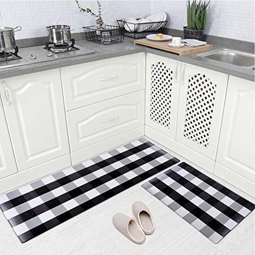 Carvapet Anti-Fatigue Kitchen Standing Desk Rug Waterproof Deco Ergonomic Floor Pad Kitchen 2 Pieces Mat, Buffalo Check Plaid 18 x47 +18 x30 
