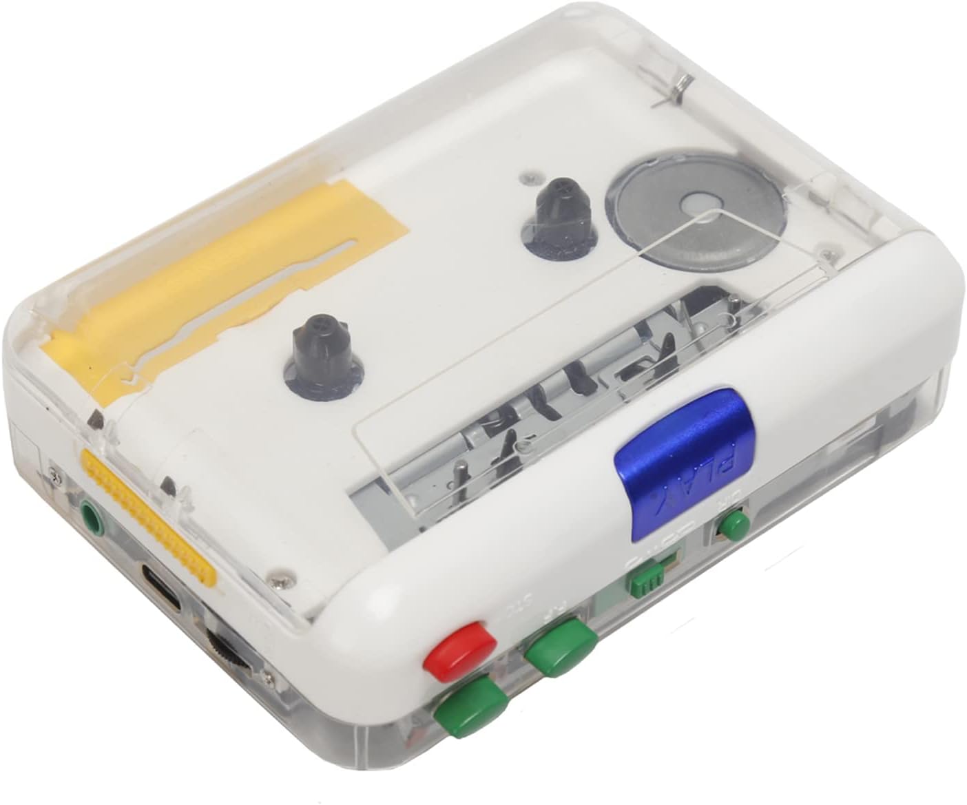 Portable Cassette to MP3 Player, USB Tape Converter with 3.5mm Earphone Jack & Type C Cable, Transparent Shell Lightweight Audio Music Player, Ideal for PC, Laptop XP Vista 7