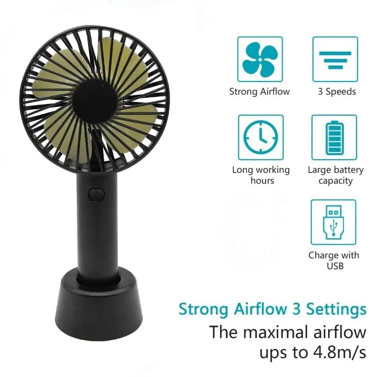 Image of One94Store Portable Mini Fan Black, USB Rechargeable Handheld Fan High Speed Personal Cooling Small Desk Table Fan with Stand for Home Office Travel Outdoor
